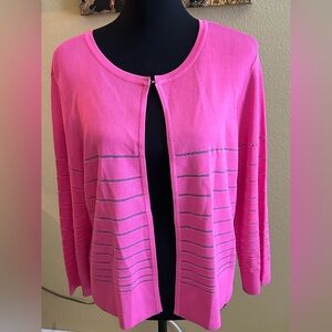 Peter Nygard Hot Pink Open-Front Cardigan with Sheer Silver Stripes